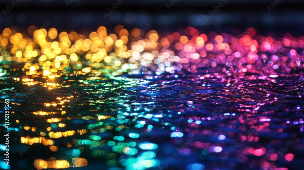 Colorful Lights Reflecting On Rippling Water Surface Colorful Lights Reflecting On Rippling Water Surface