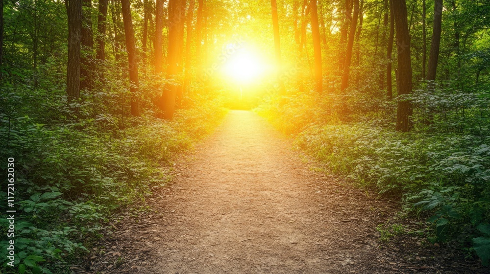 Fototapeta premium A brightly lit path through a dark forest, symbolizing clarity and direction.