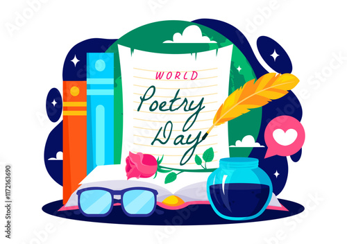 World Poetry Day Vector Illustration on March 21 featuring Writing Tools, Typewriter and Literature in a Flat Style Cartoon Background