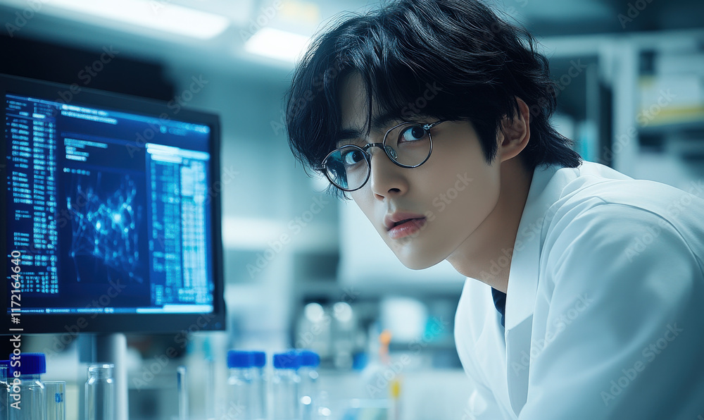 Young men working in the laboratory Young men working in the laboratory