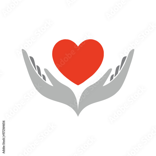 Heart in hand symbol. Logo template for charity, health. Vector illustration