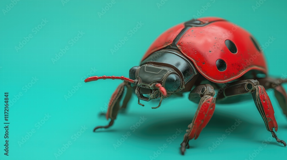 Naklejka premium Stylized Red Ladybug on Turquoise Background