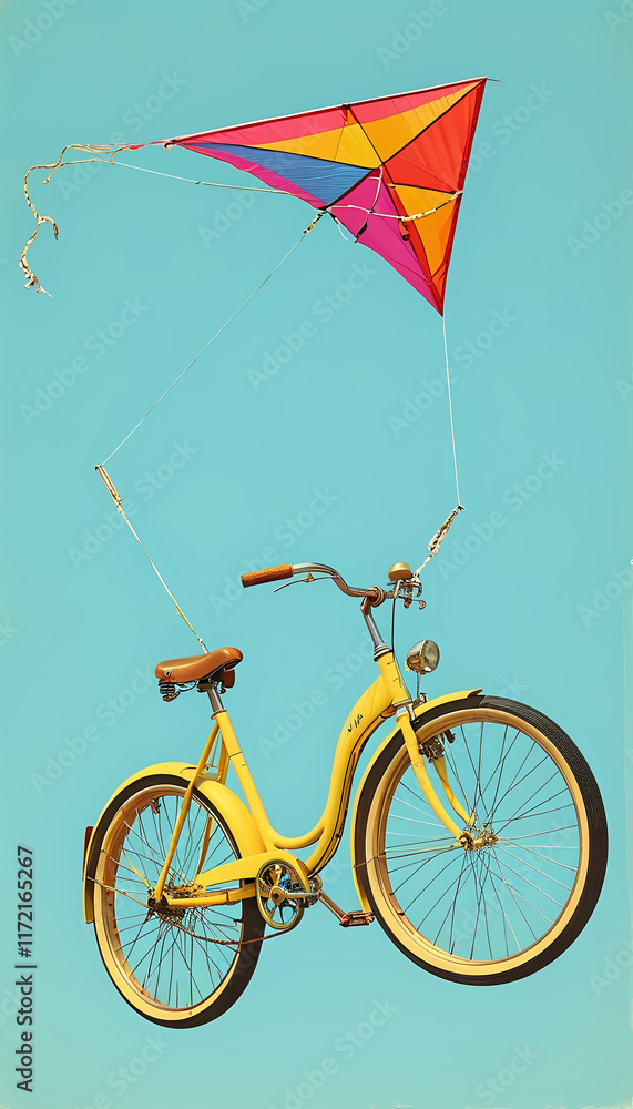 Fototapeta premium a yellow bicycle with a kite attached to it