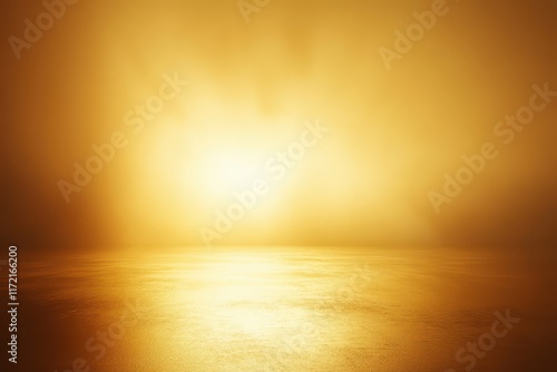 Golden sunrise over calm water; sun rays create a radiant glow. Perfect background for hope, peace, or serenity themed designs. photo