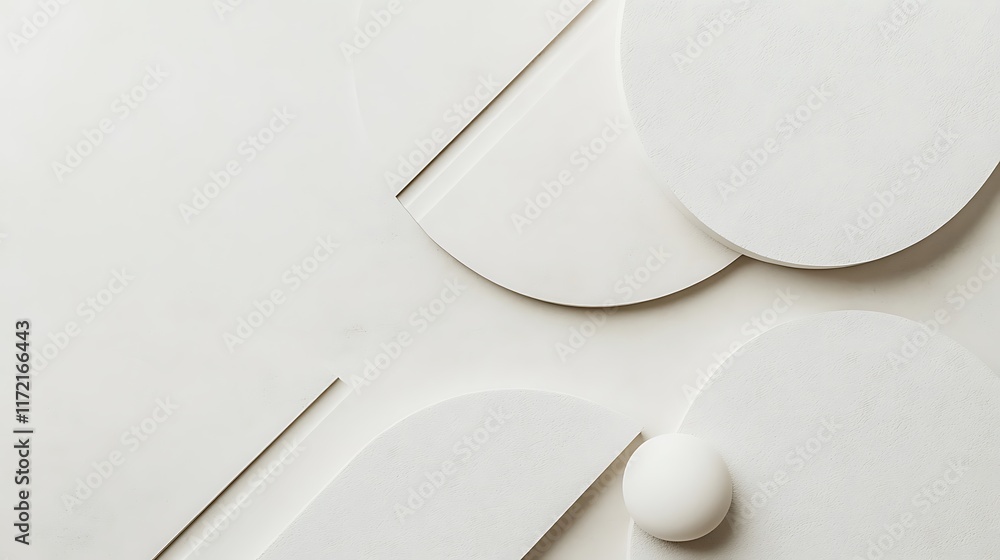 White Abstract Shapes and Sphere Composition
