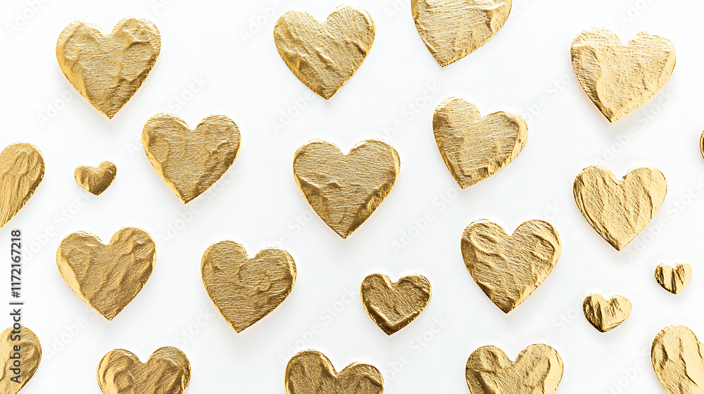 Obraz premium Valentine's card featuring a heart pattern embossed on gold foil with minimalist typography on a white background 