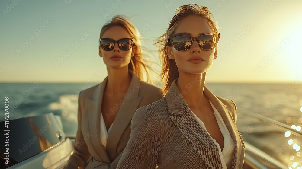Sunset yacht voyage ocean lifestyle shoot elegant sisters serenity Sunset yacht voyage ocean lifestyle shoot elegant sisters serenity