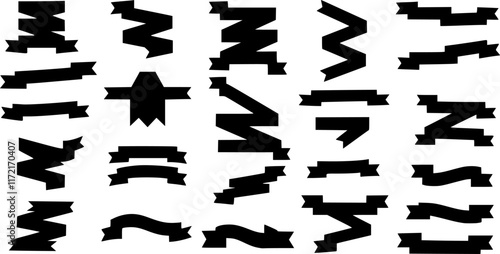 various ribbon silhouettes. vector set. PNG white background

