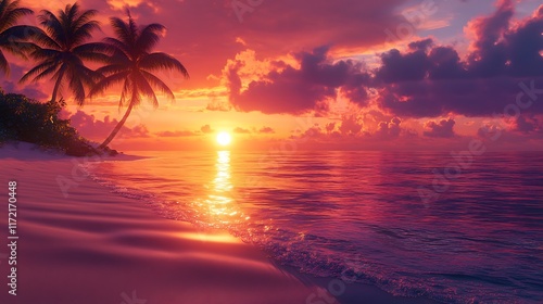 Sunset serenity tropical beach nature scene peaceful atmosphere