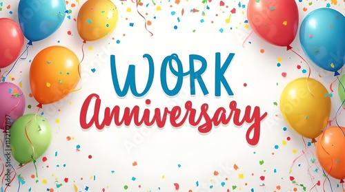 Colorful Balloons and Confetti Celebrate a Work Anniversary