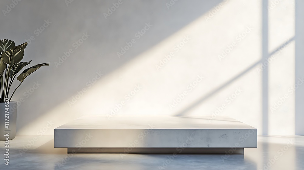 Minimalist Room With White Platform And Plant Minimalist Room With White Platform And Plant