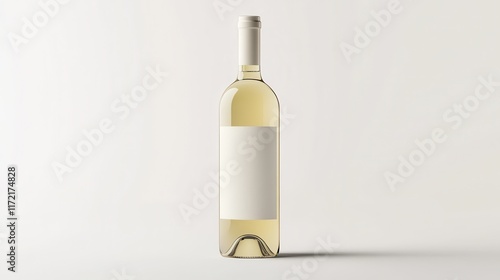 Minimalist white wine bottle with a blank label, offering a high-quality mock-up for branding and packaging design.