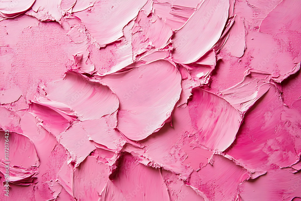 Obraz premium Vivid pink abstract art with thick, textured paint strokes creating a dynamic and layered surface. Ideal for creative projects, backgrounds, or as an expressive decorative element.