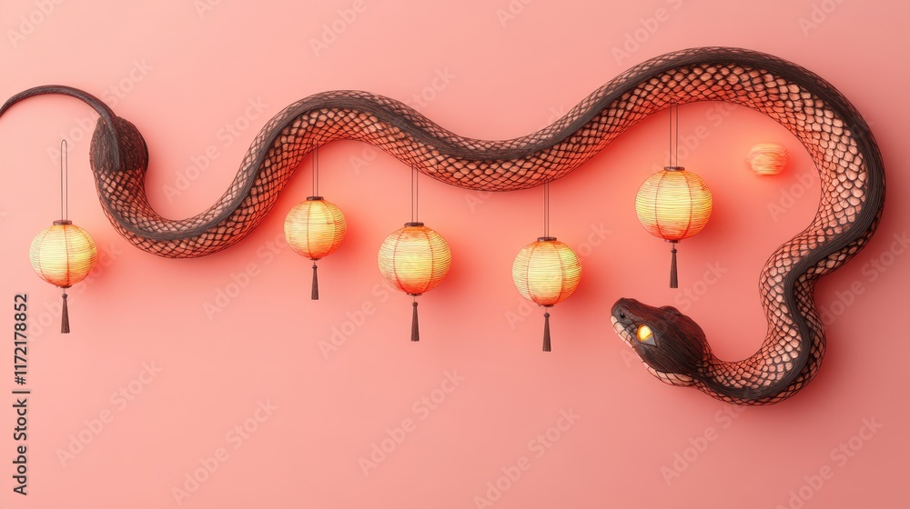 Obraz premium Serpentine Form Adorned With Illuminated Lanterns