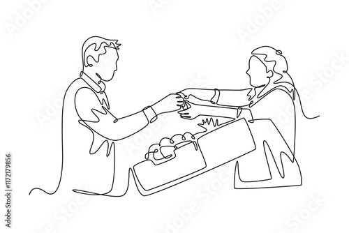 Farmers market concept. Single line draw design vector graphic illustration.	