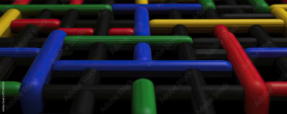A colorful abstract design featuring interconnected lines and shapes. A colorful abstract design featuring interconnected lines and shapes.