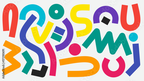 Colorful bold curved lines with loops. Hand drawn bold grunge wavy and swirled strokes. Creative trendy style scribbles and squiggles design.