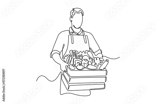 Farmers market concept. Single line draw design vector graphic illustration.	