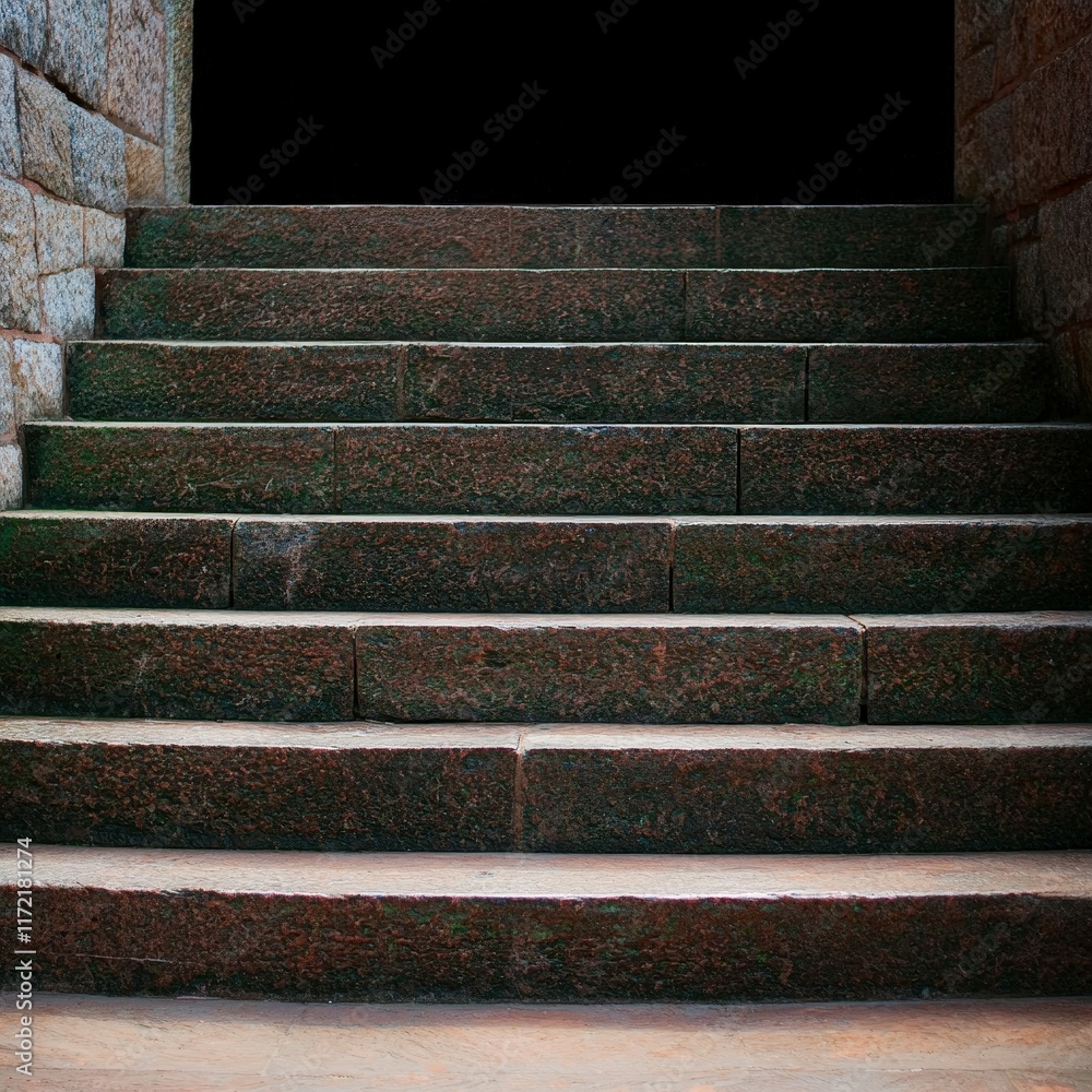 Dark Granite Stone Steps Leading to Mysterious Entrance Architectural Detail Dark Granite Stone Steps Leading to Mysterious Entrance Architectural Detail
