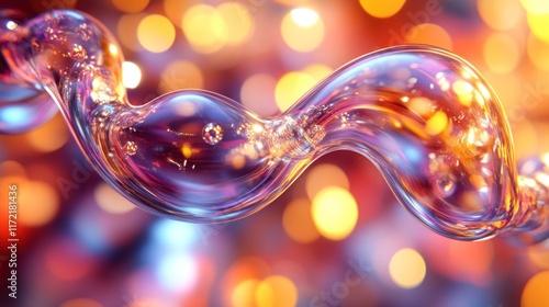 Clear twisted strand with bokeh background for use in science or design.