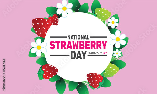 February is National Strawberry Day background template. Perfect for banners, cards, posters, and social media.
Vector design with text inscription and classic color for a professional look