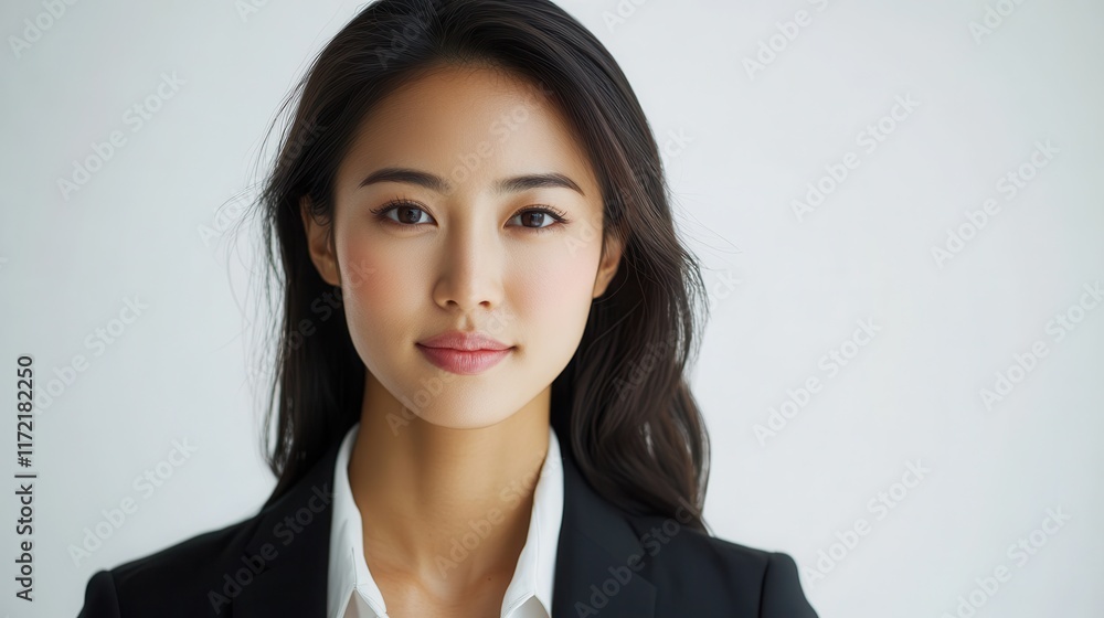 Portrait of a young Asian businesswoman against a white background. The image showcases her professional demeanor and youthful confidence, with a focus on her business attire and poise. Portrait of a young Asian businesswoman against a white background. The image showcases her professional demeanor and youthful confidence, with a focus on her business attire and poise.