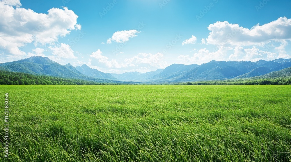 A sprawling field of soft, green grass gently swaying in the breeze with distant mountains and a clear sky as a picturesque backdrop, evoking a sense of calm and tranquility. A sprawling field of soft, green grass gently swaying in the breeze with distant mountains and a clear sky as a picturesque backdrop, evoking a sense of calm and tranquility.