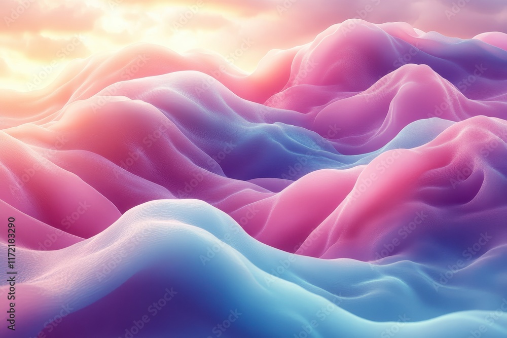 Obraz premium A vibrant, abstract landscape of soft, wavy forms in pastel colors.