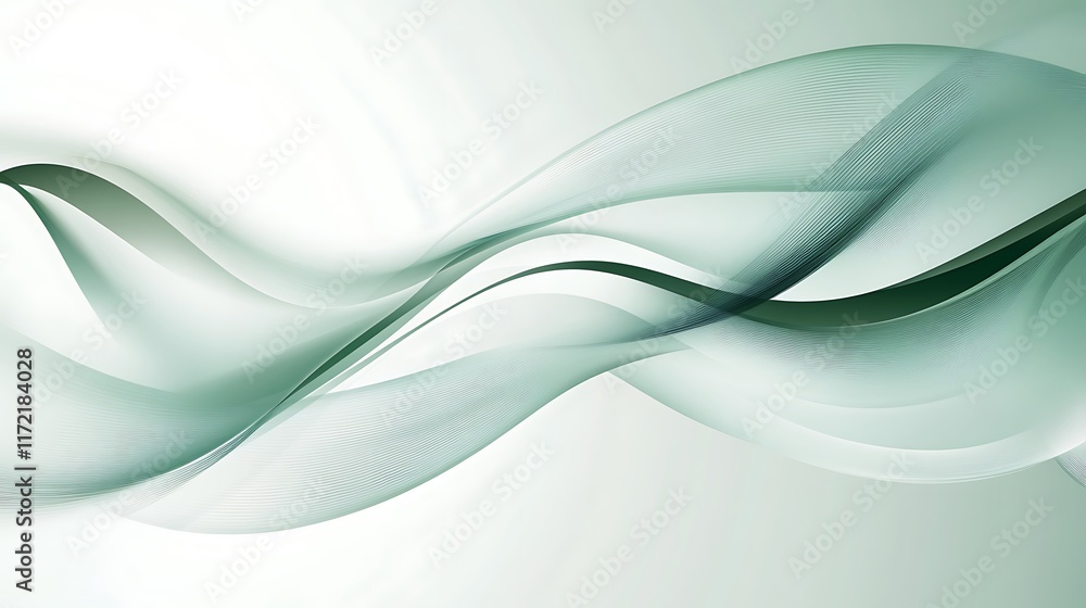 Fototapeta premium Abstract Green Waves Flowing Softly Across White Background