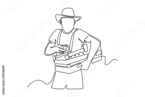 Farmers market concept. Single line draw design vector graphic illustration.
