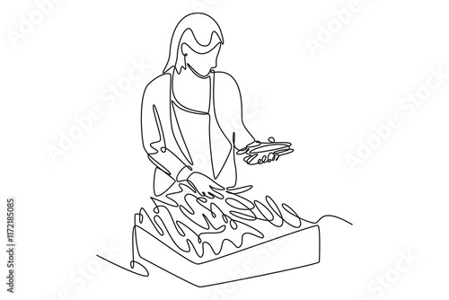 Farmers market concept. Single line draw design vector graphic illustration.