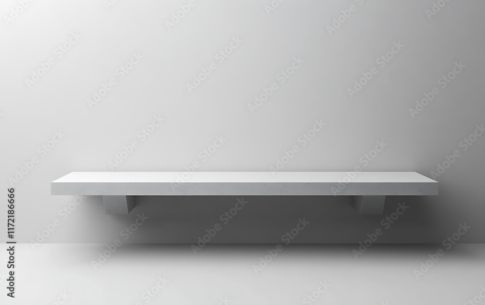 Empty white shelf on wall, minimalist design, product display, background neutral. Empty white shelf on wall, minimalist design, product display, background neutral.