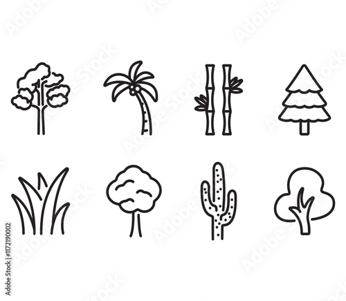 Tree icon set. Thin line vector.