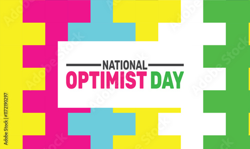 February is Optimist Day background template. Perfect for banners, cards, posters, and social media. Vector design with text inscription and classic color for a professional look