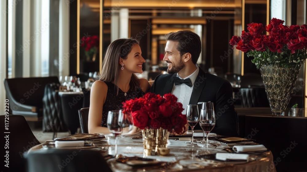 A romantic table setting adorned with vibrant red roses, perfect for celebrating love on Valentine's Day, where hearts intertwine in a delightful ambiance. A romantic table setting adorned with vibrant red roses, perfect for celebrating love on Valentine's Day, where hearts intertwine in a delightful ambiance.