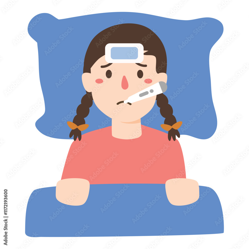 Sick Girl with fever illustration Sick Girl with fever illustration