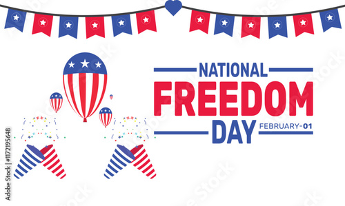February is National Freedom Day background template. Perfect for banners, cards, posters, and social media.
Vector design with text inscription and classic color for a professional look