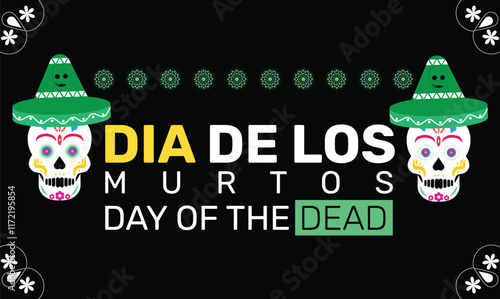 Dia De Los Muertos Day Of The Dead Skull Face background template. Perfect for banners, cards, posters, and social media.Vector design with text inscription and classic color for a professional look