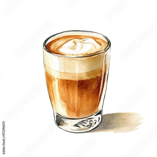 A watercolor vector painting of a Cortado, isolated on a white background. Cortado vector.

