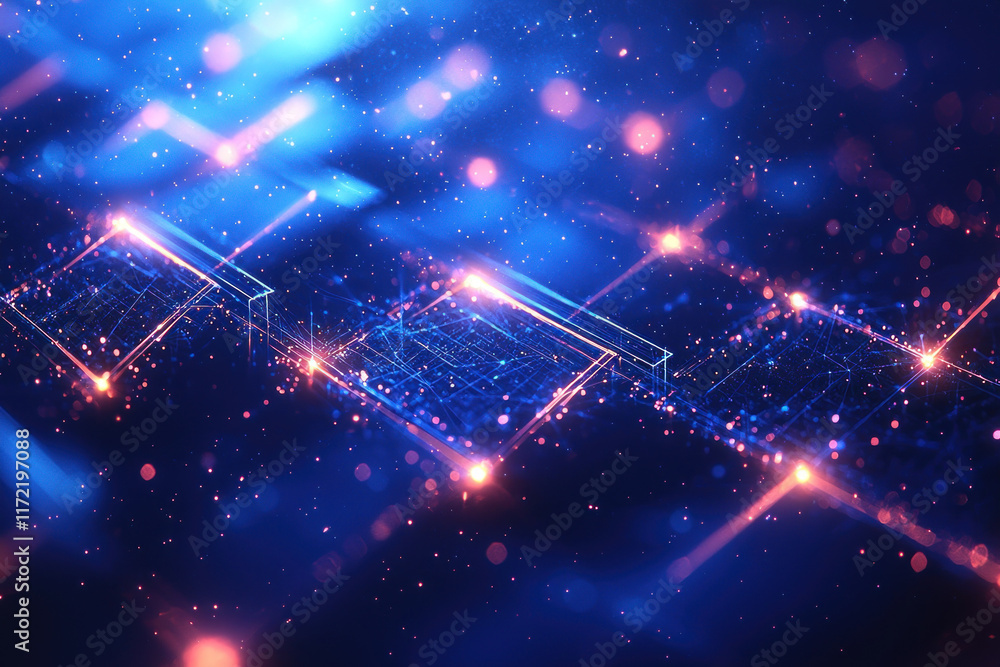 Obraz premium Glowing digital grid network connecting data with bokeh background for tech visualization
