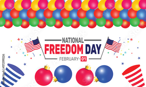 February is National Freedom Day background template. Perfect for banners, cards, posters, and social media.
Vector design with text inscription and classic color for a professional look