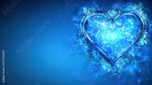 Blue Heart Shape with Unique Floral Background for Creative Designs and Romantic Themes, Ideal for Love, Friendship and Empathy-Based Concepts in Visual Arts