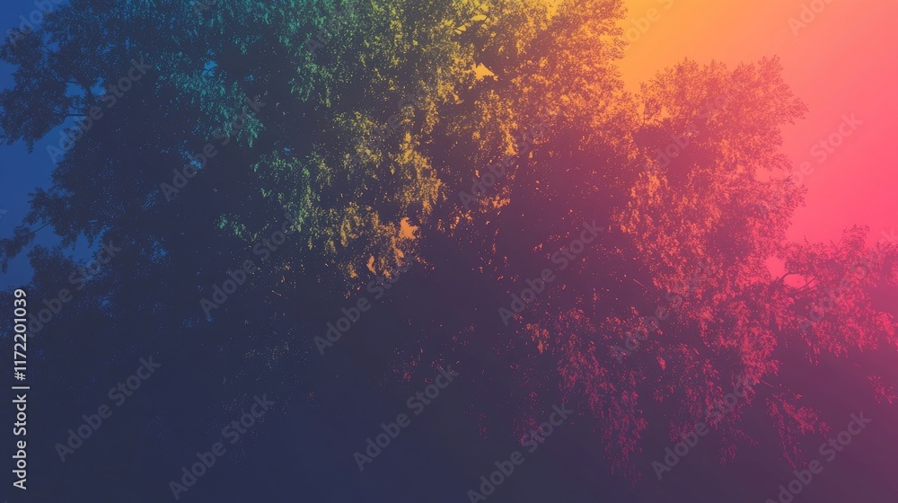 Obraz premium A colorful abstract depiction of a tree against a vibrant gradient background.