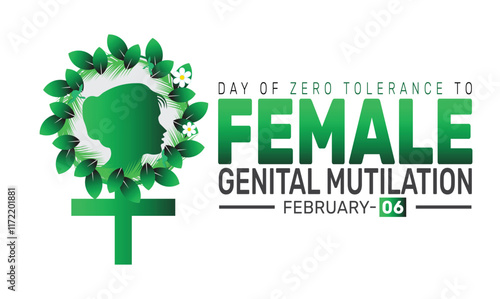 International Day of Zero Tolerance for Female Genital Mutilation. background template. Perfect for banners, cards, posters, social media.Vector design with text inscription and classic color for a pr