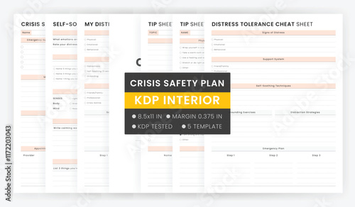 Printable Crisis Safety Plan Worksheets Template, TIP sheet strategies, Self soothing checklist, My distress tolerance plan
