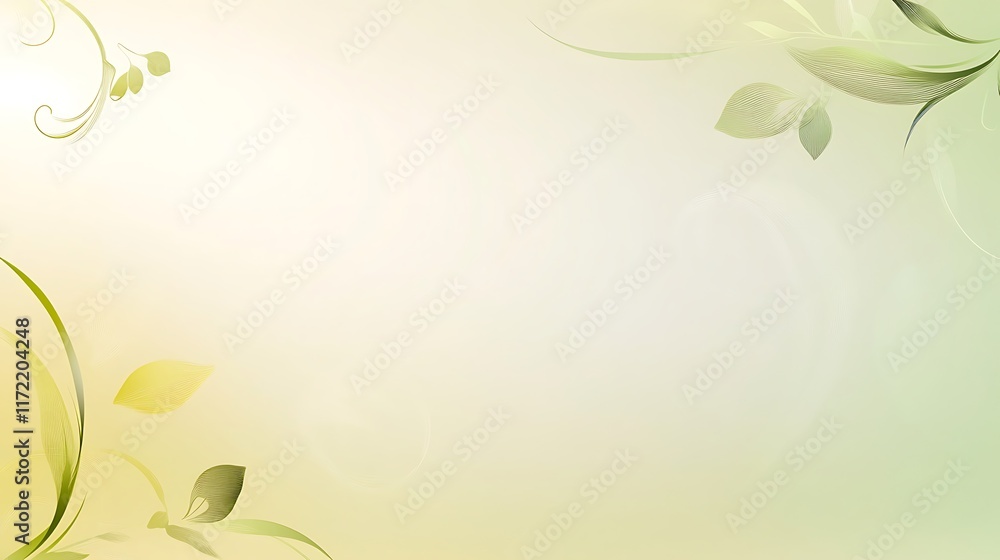 Delicate Green Leaves and Floral Swirls Background Design Delicate Green Leaves and Floral Swirls Background Design