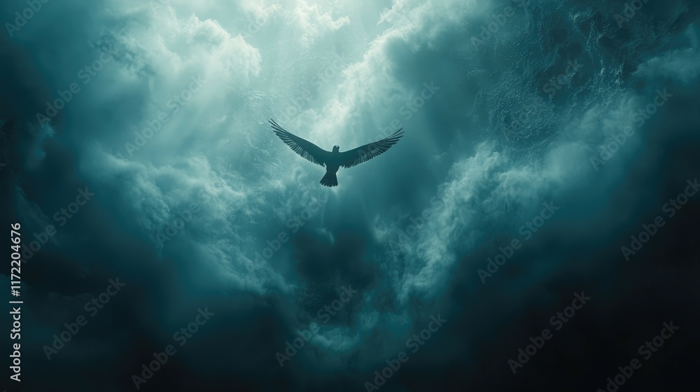 Fototapeta premium Bird Soaring Through Stormy Clouds