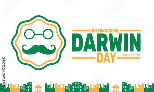 February is International Darwin Day background template. International Day of Science and Humanism. Perfect for banners, cards, posters, and social media .