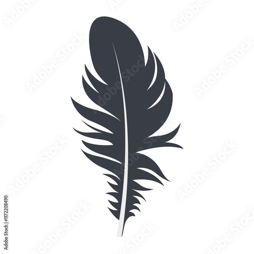 Bird Feather Black Silhouette Isolated on White Background. Vector Illustration