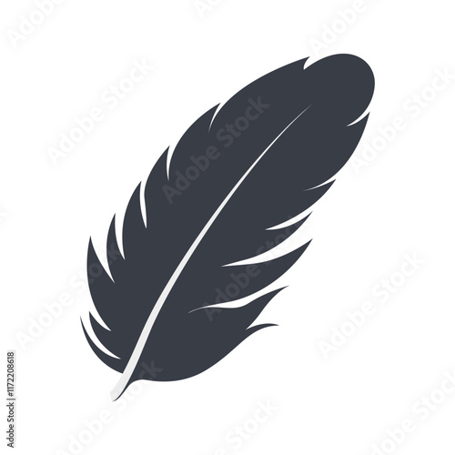 Bird Feather Black Silhouette Isolated on White Background. Vector Illustration